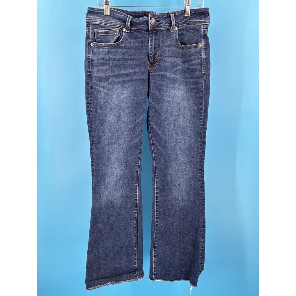 American Eagle Super Stretch Kick Boot Jeans Womens Size 12 Regular Raw Hem